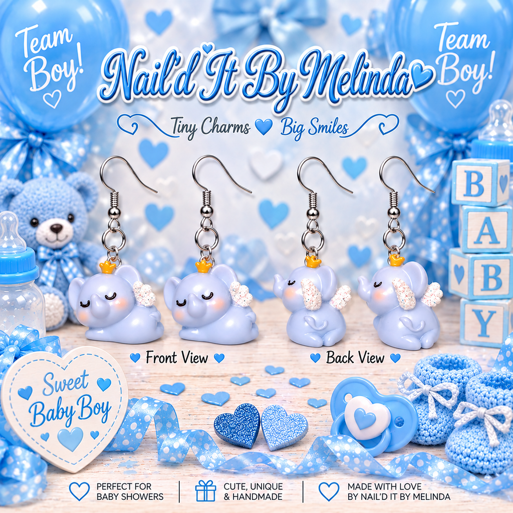 Dream Big baby boy laying angel elephant earrings – Nail'd It By Melinda logo mockup