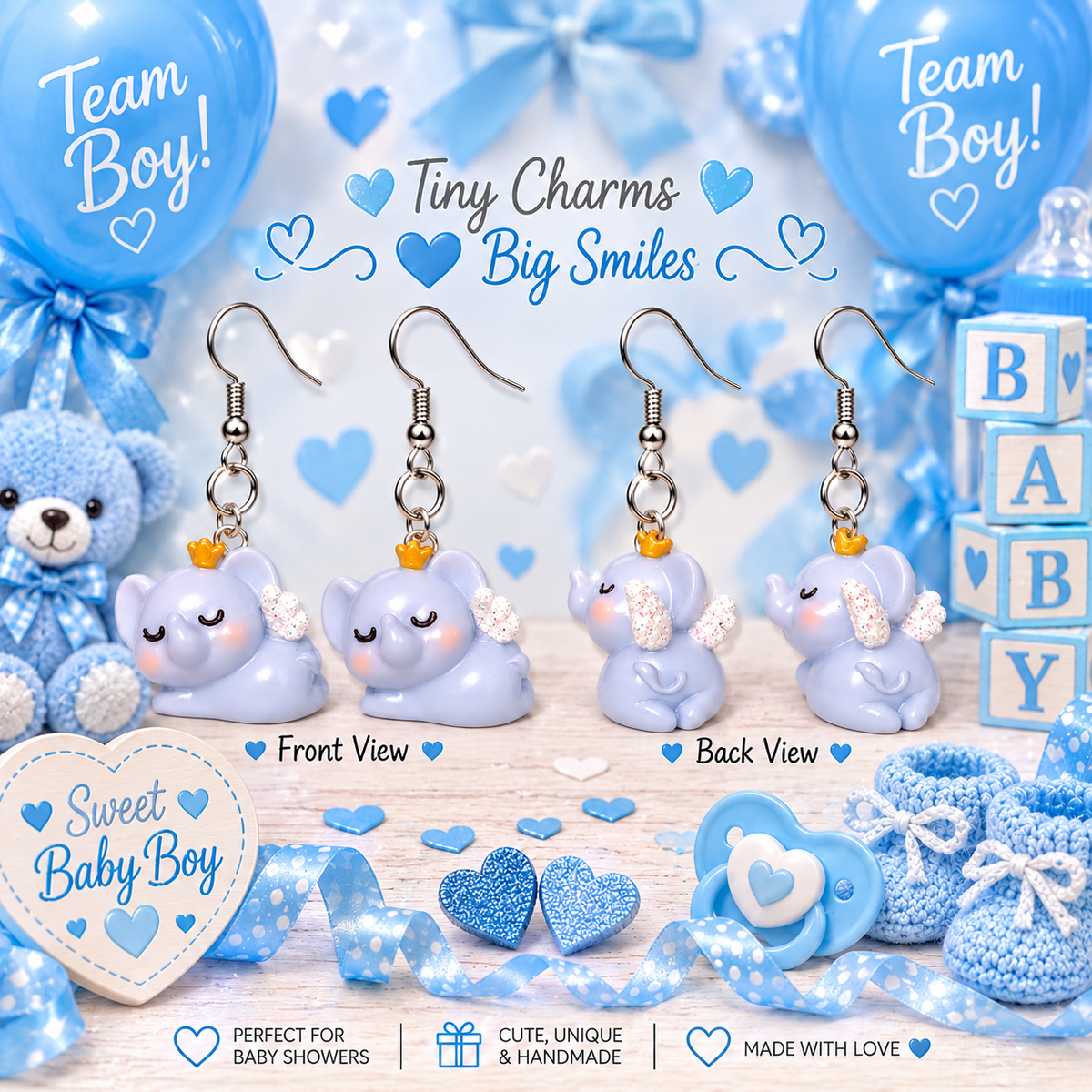Dream Big baby boy laying angel elephant earrings – Sweet Baby Boy baby shower mockup