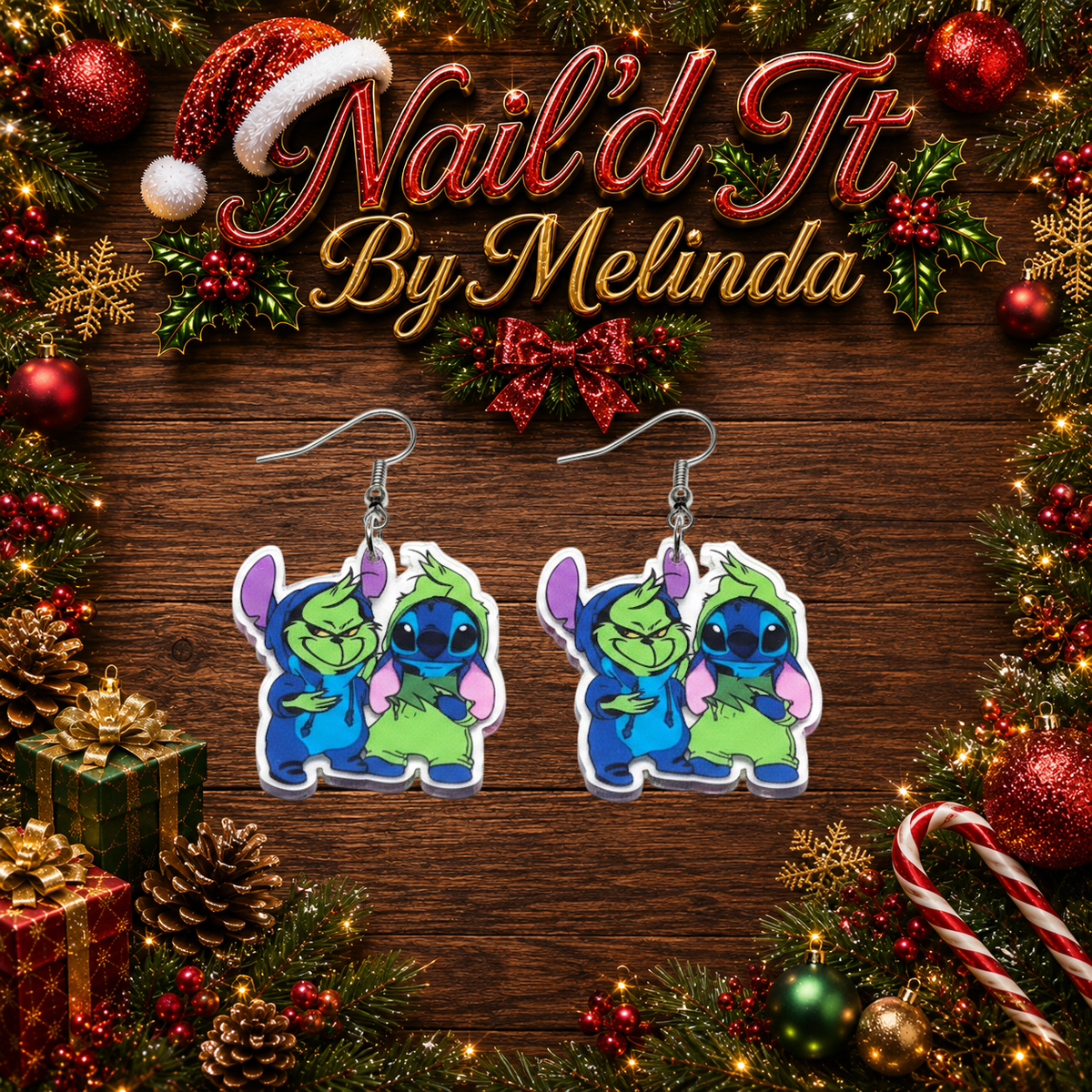 Stitch and Grinch BFF Christmas Acrylic Dangle Earrings