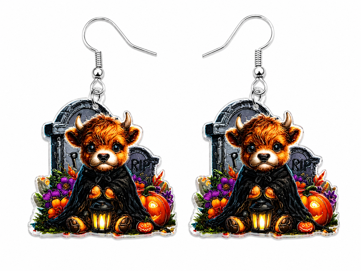 Halloween Highland Cow Witch Earrings