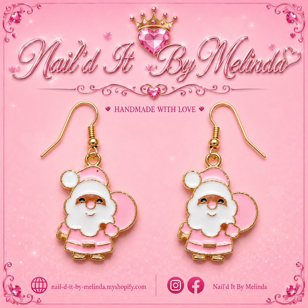 Pink Santa Claus with Gift Bag Earrings – Pink with a Purpose