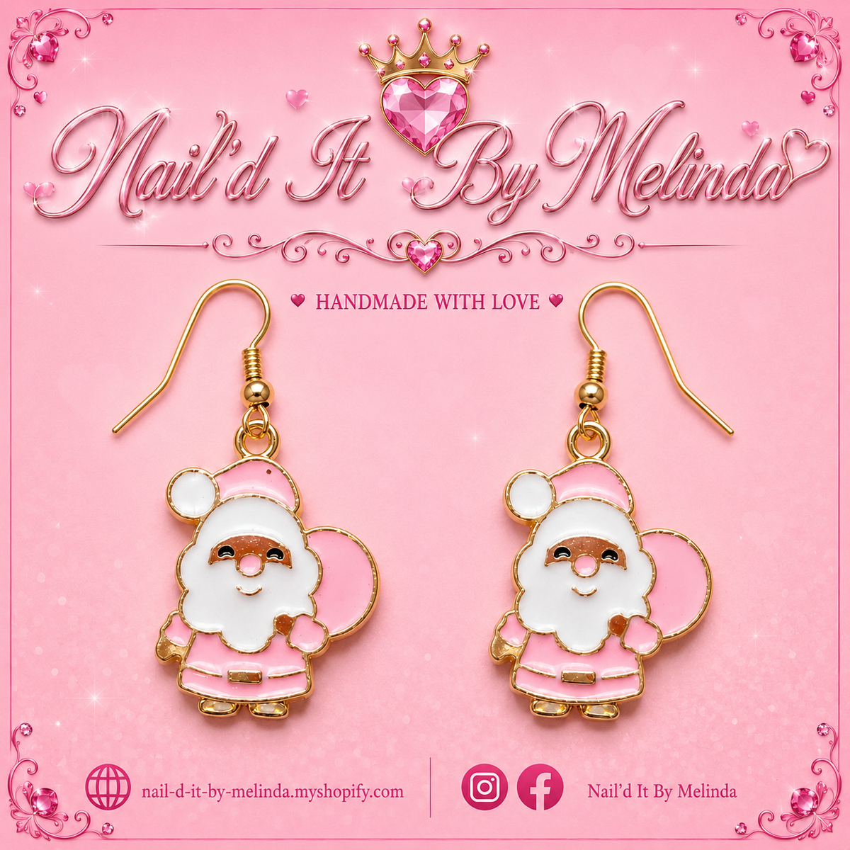 Pink Santa Claus with Gift Bag Earrings – Pink with a Purpose