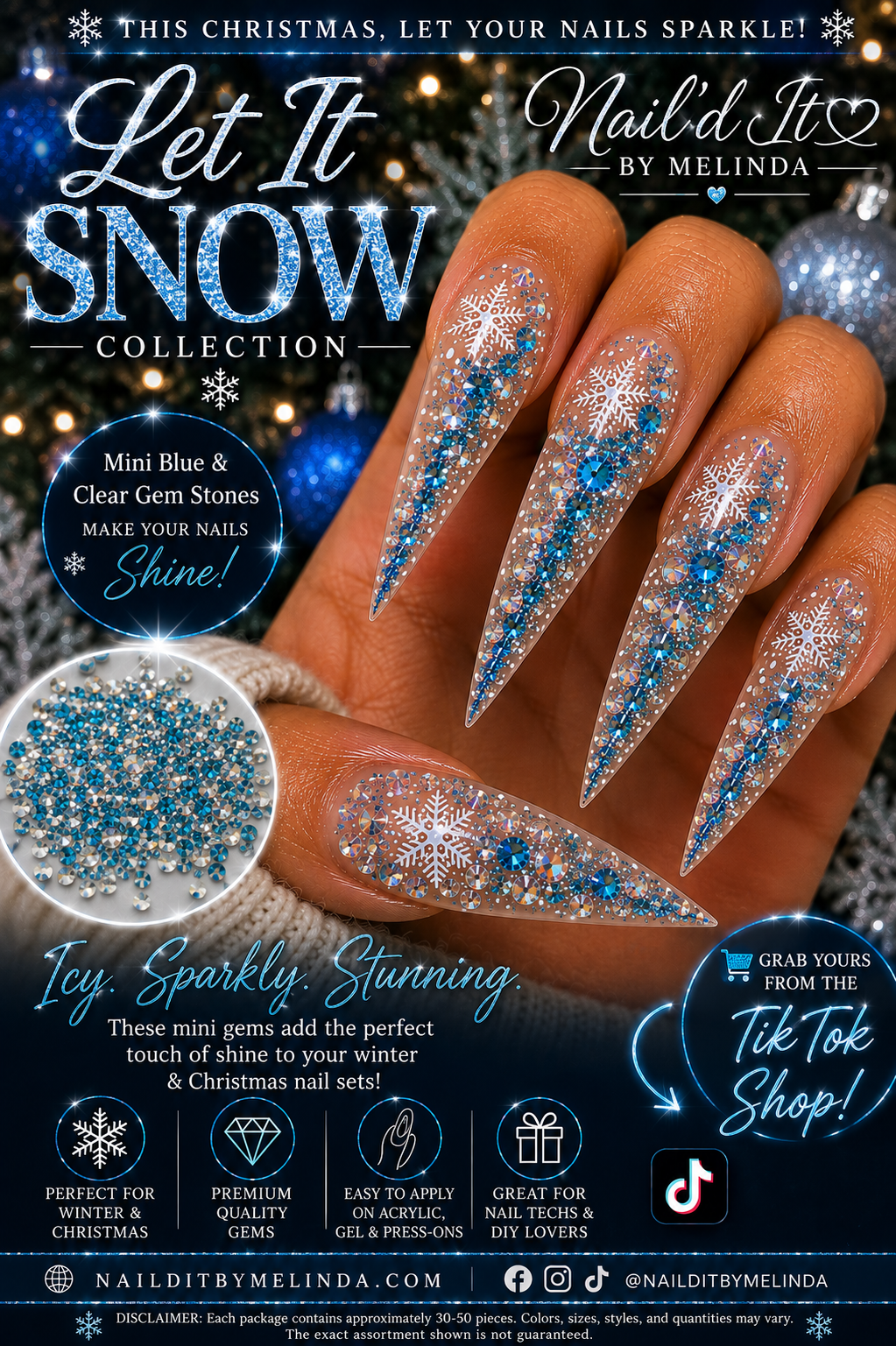 Frozen Sparkle Mini Gem Mix – Blue & Clear Nail Rhinestones
