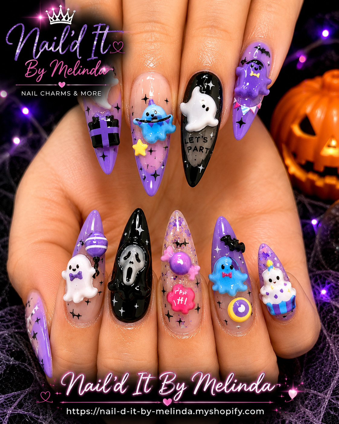 Kawaii ghost nail stickers - Nail'd It By Melinda branded image