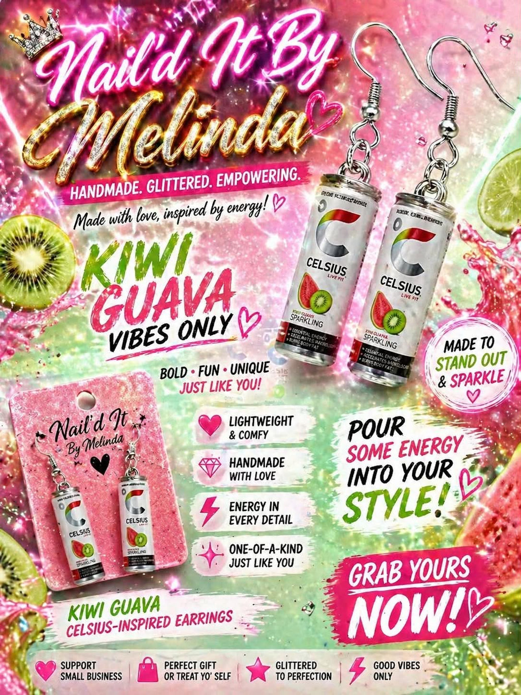 Nail'd It By Melinda Celsius-inspired Kiwi Guava earrings promotional image
