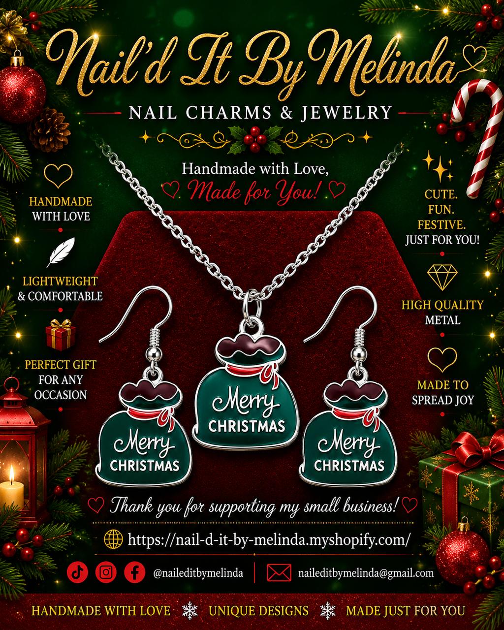 Santa's Merry Gift Bag Necklace & Earring Set – Christmas Jewelry Gift