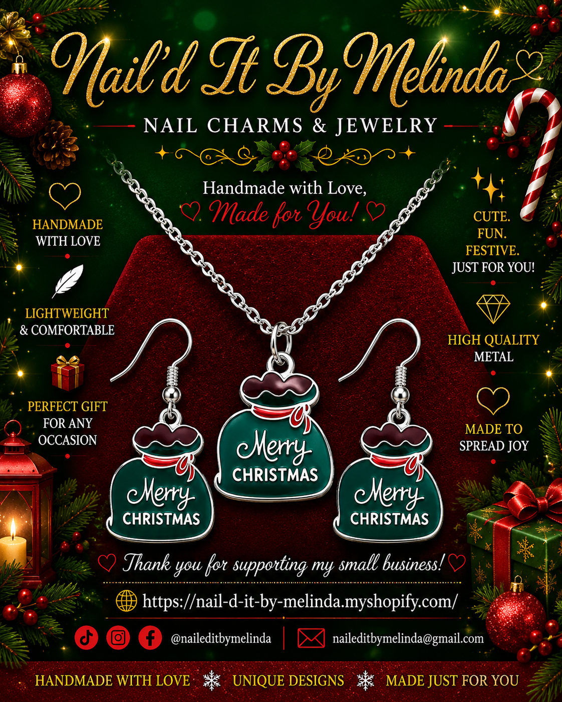 Santa's Merry Gift Bag Necklace & Earring Set – Christmas Jewelry Gift
