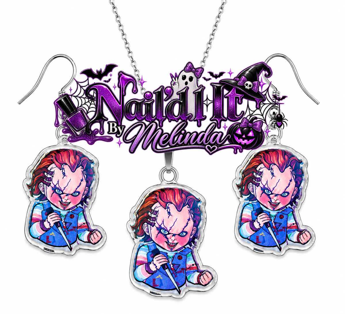Chucky acrylic necklace and earring set - Nail'd It By Melinda