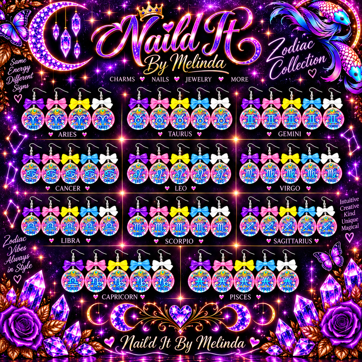 Written in the Stars – Zodiac Bow Earrings