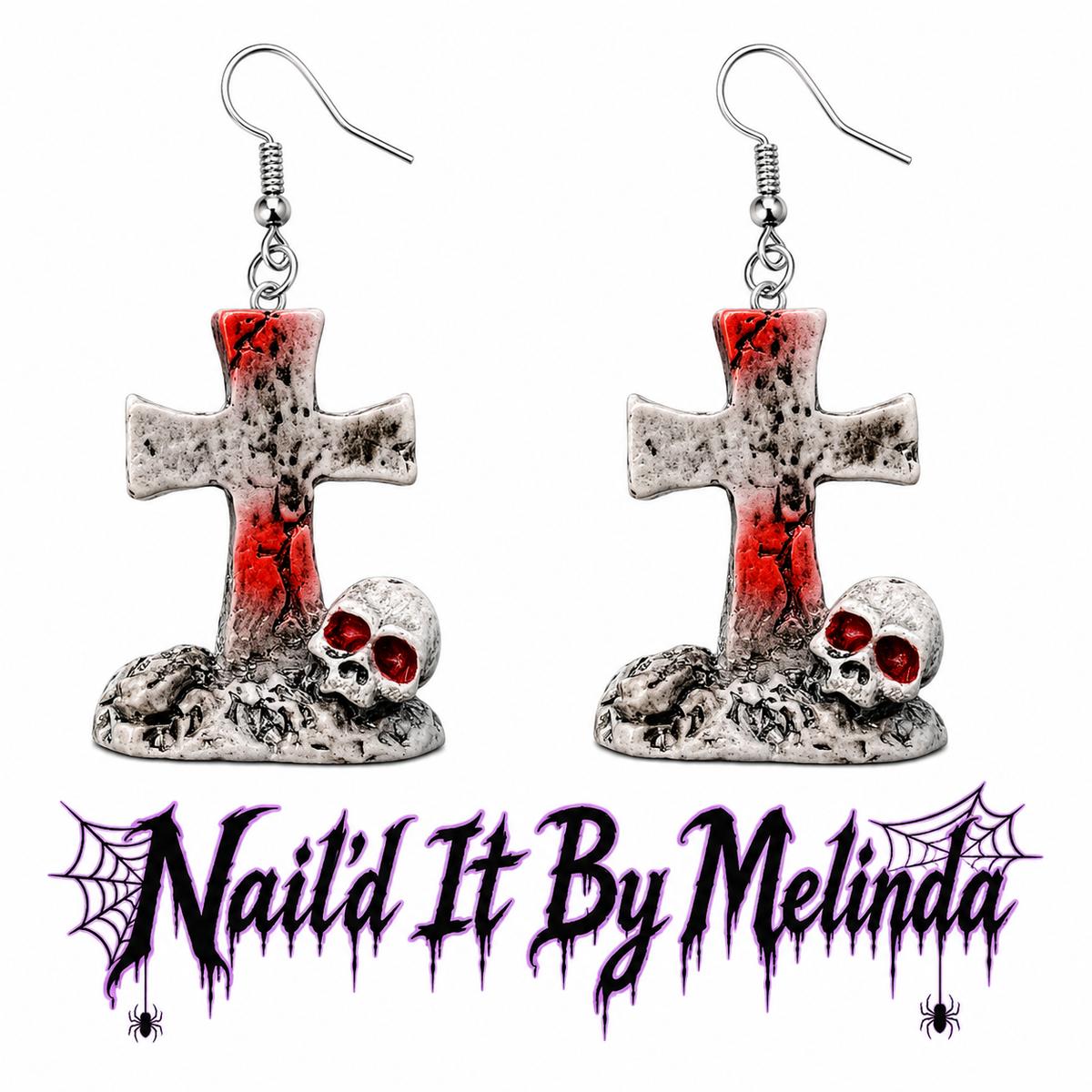 Skull Cross Halloween dangle earrings - silver fish hook - Nail'd It By Melinda