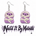 Kawaii Mummy purple dangle earrings - silver fish hook - Nail'd It By Melinda
