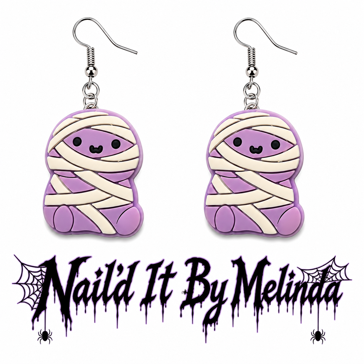 Kawaii Mummy purple dangle earrings - silver fish hook - Nail'd It By Melinda