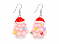 Pink bubble Christmas tree earrings with Santa hat and colorful charms