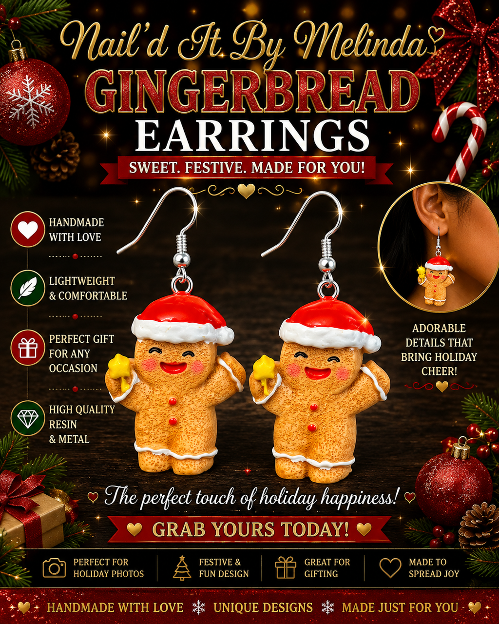 Gingerbread Cuties Holiday Earrings – Festive Christmas Jewelry