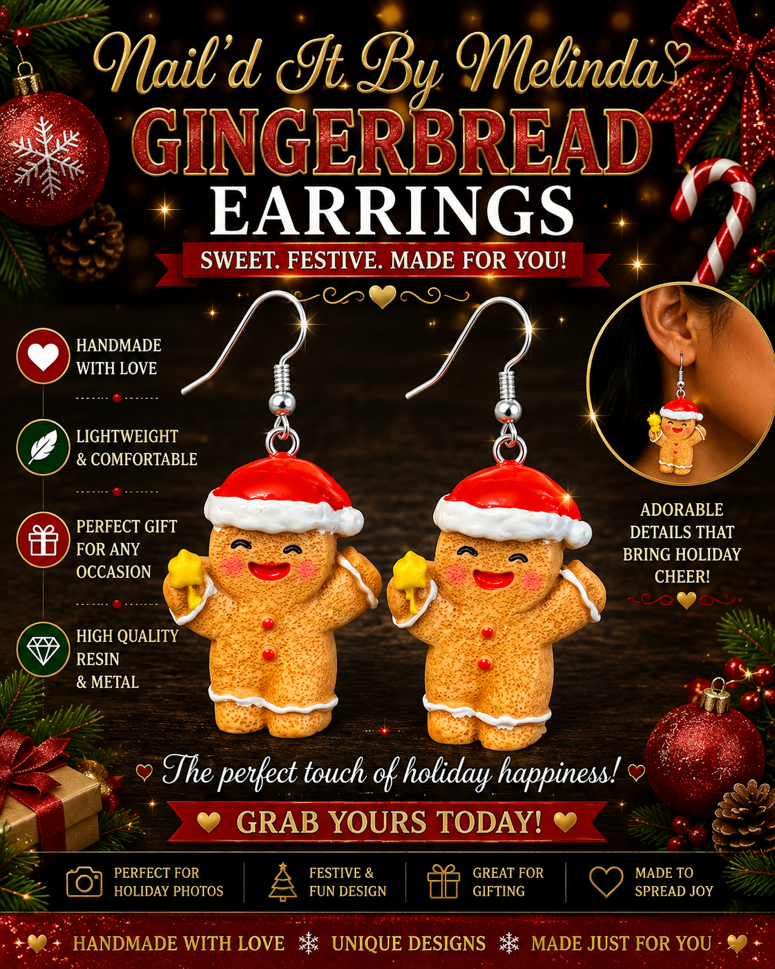Gingerbread Cuties Holiday Earrings – Festive Christmas Jewelry