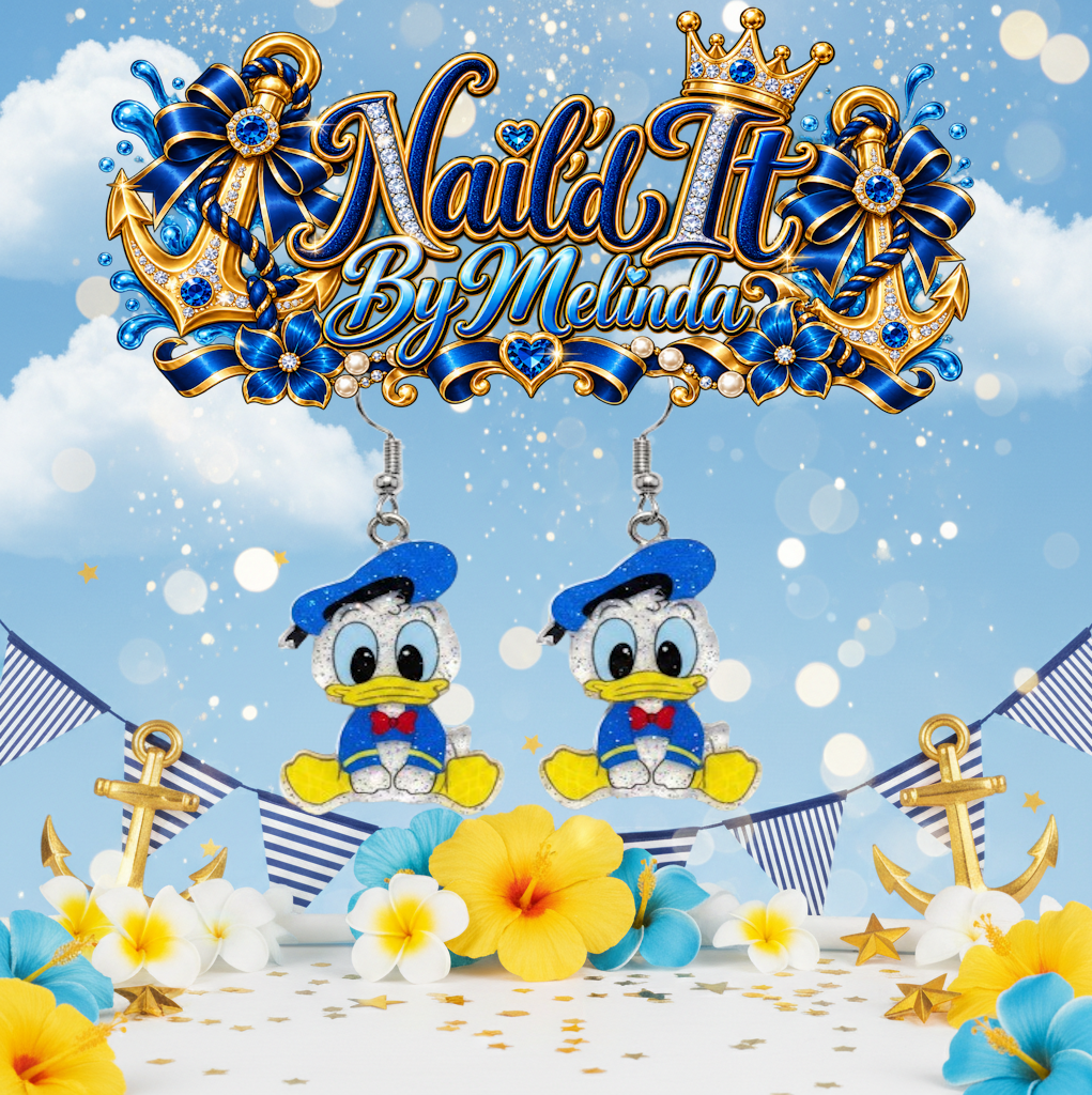 Donald Duck Glitter Dangle Earrings - branded nautical background