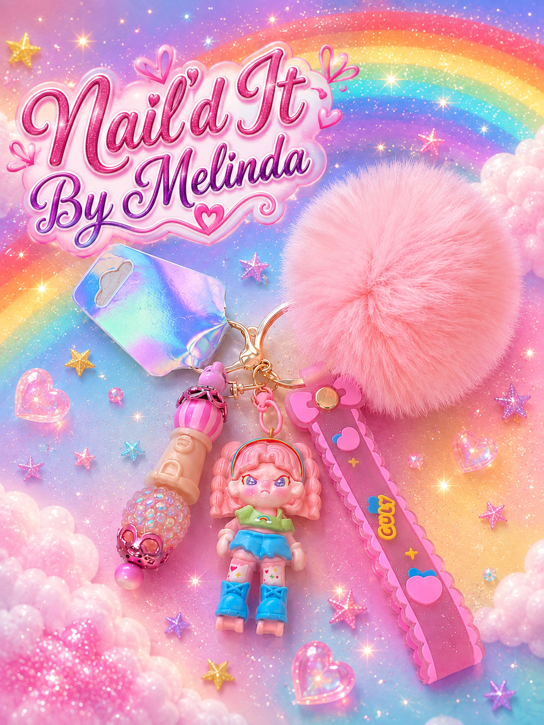 Rainbow Dreamgirl Junk Keychain - Nail'd It By Melinda