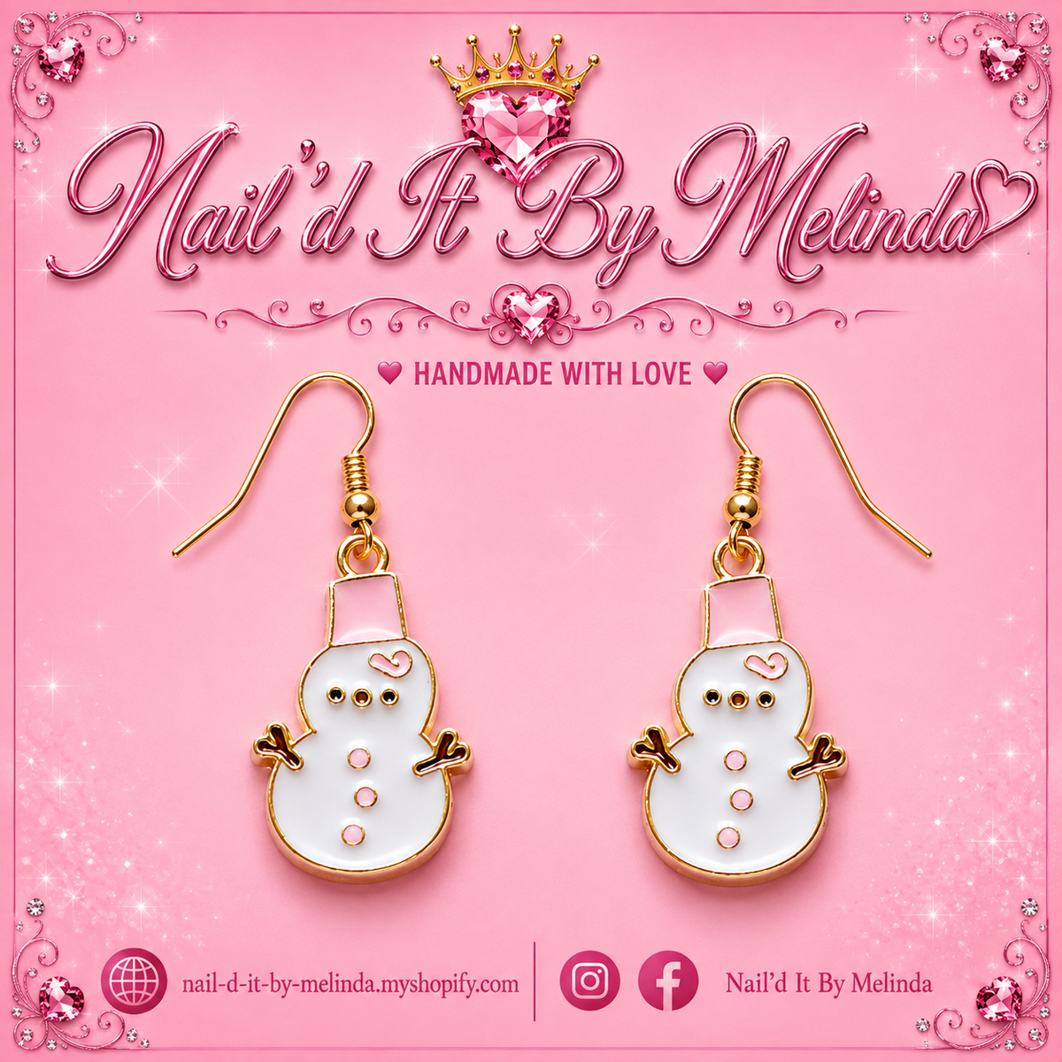 White & Pink Snowman with Pink Hat Earrings – Pink with a Purpose