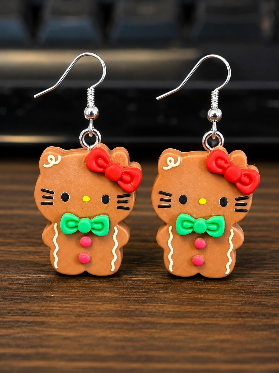 Gingerbread Kitty Christmas Earrings – Cute Festive Holiday Jewelry