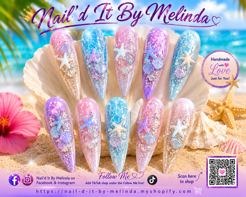 Happy Shores nail charms on nails by Nail'd It By Melinda