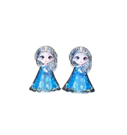 Queen Elsa Frozen Blue Glitter Dangle Earrings - white background charm view