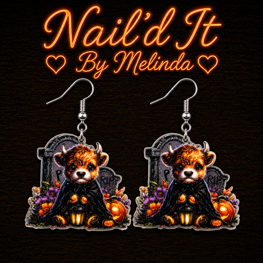 Highland Cow Graveyard Halloween earrings