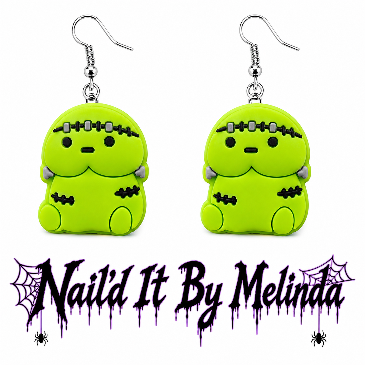 Kawaii Frankenstein green dangle earrings - silver fish hook - Nail'd It By Melinda