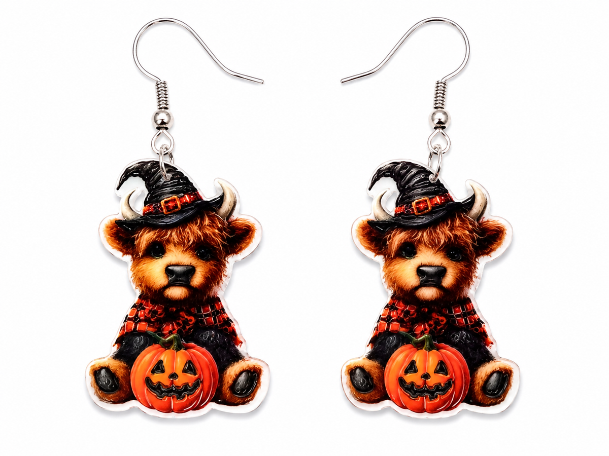 Halloween Highland Cow Witch Earrings