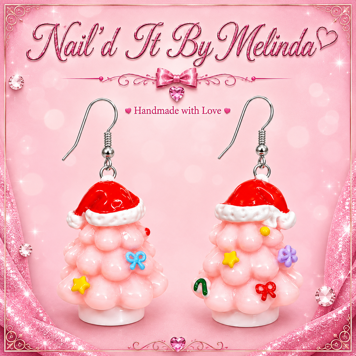Pink Bubble Christmas Tree Earrings – Nail'd It By Melinda