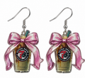 Seven Brew coffee dangle earrings with pink bow – product close-up