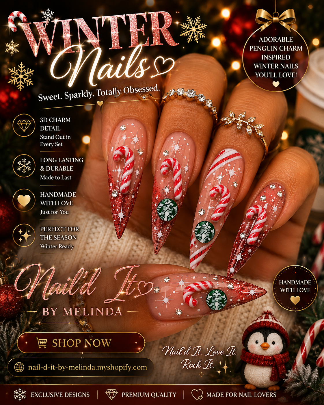 Candy Cane Cutie Christmas Nail Charms – Festive 3D Holiday Nail Art