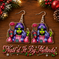 Baddie Grinch Girl Purple Hair Starbucks Holiday Cup Acrylic Dangle Earrings