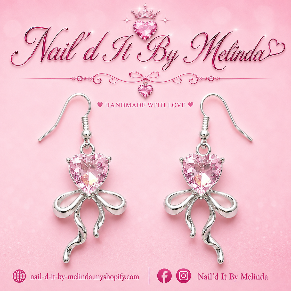 Pink Heart Crystal Bow Ribbon Earrings – Pink with a Purpose