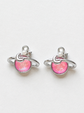 Pink crystal Saturn planet earrings with moon pearl and star accents