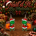 Sneaky Grinch Santa Stealing Gifts Candy Cane Acrylic Dangle Earrings