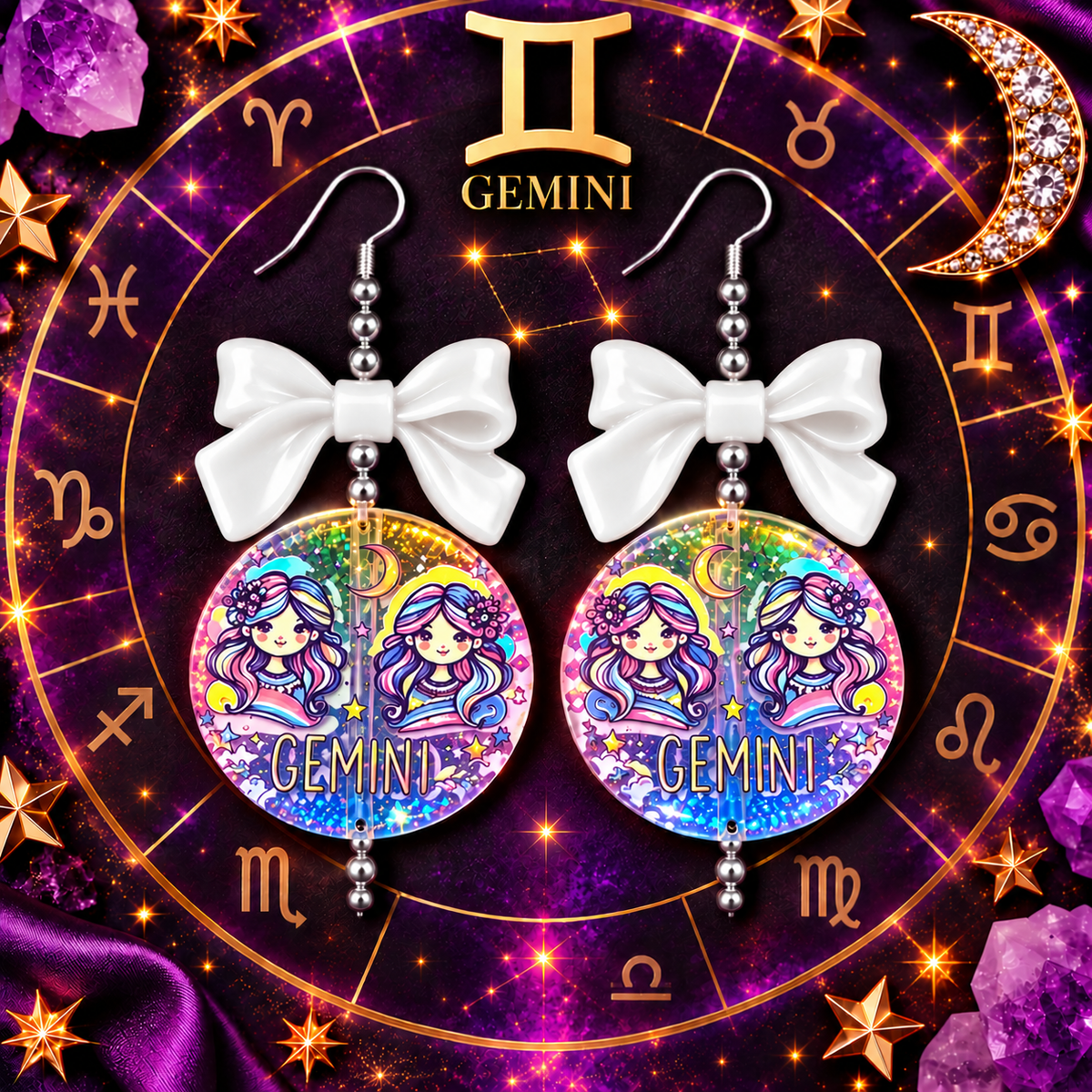 Written in the Stars – Zodiac Bow Earrings
