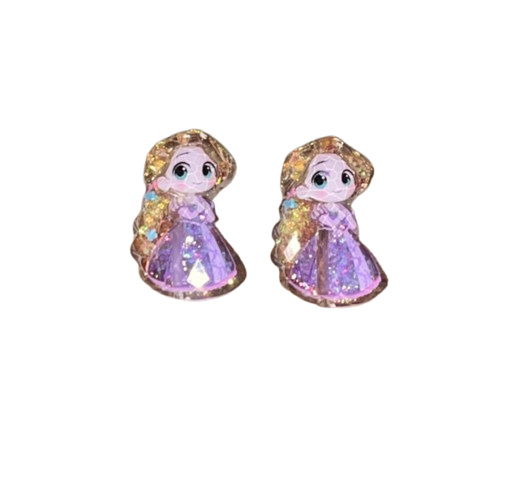 Rapunzel Tangled Purple Glitter Dangle Earrings - white background charm view