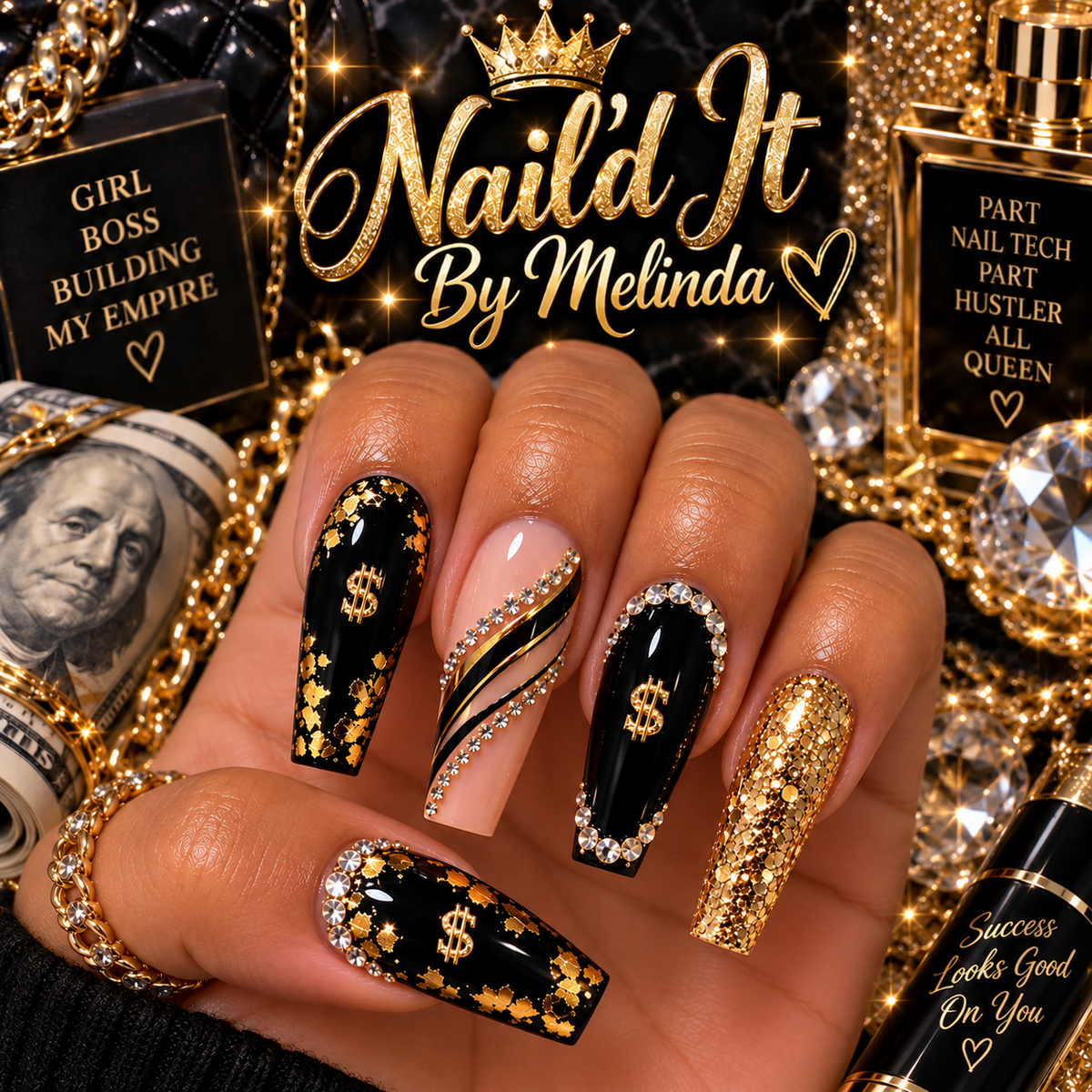 Get That Bag – Gold Dollar Sign Nail Charms (22 pc)