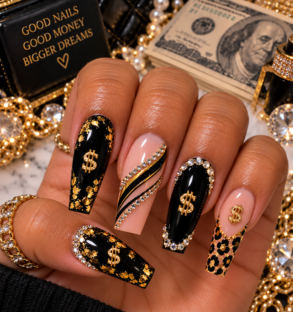 Get That Bag – Gold Dollar Sign Nail Charms (22 pc)
