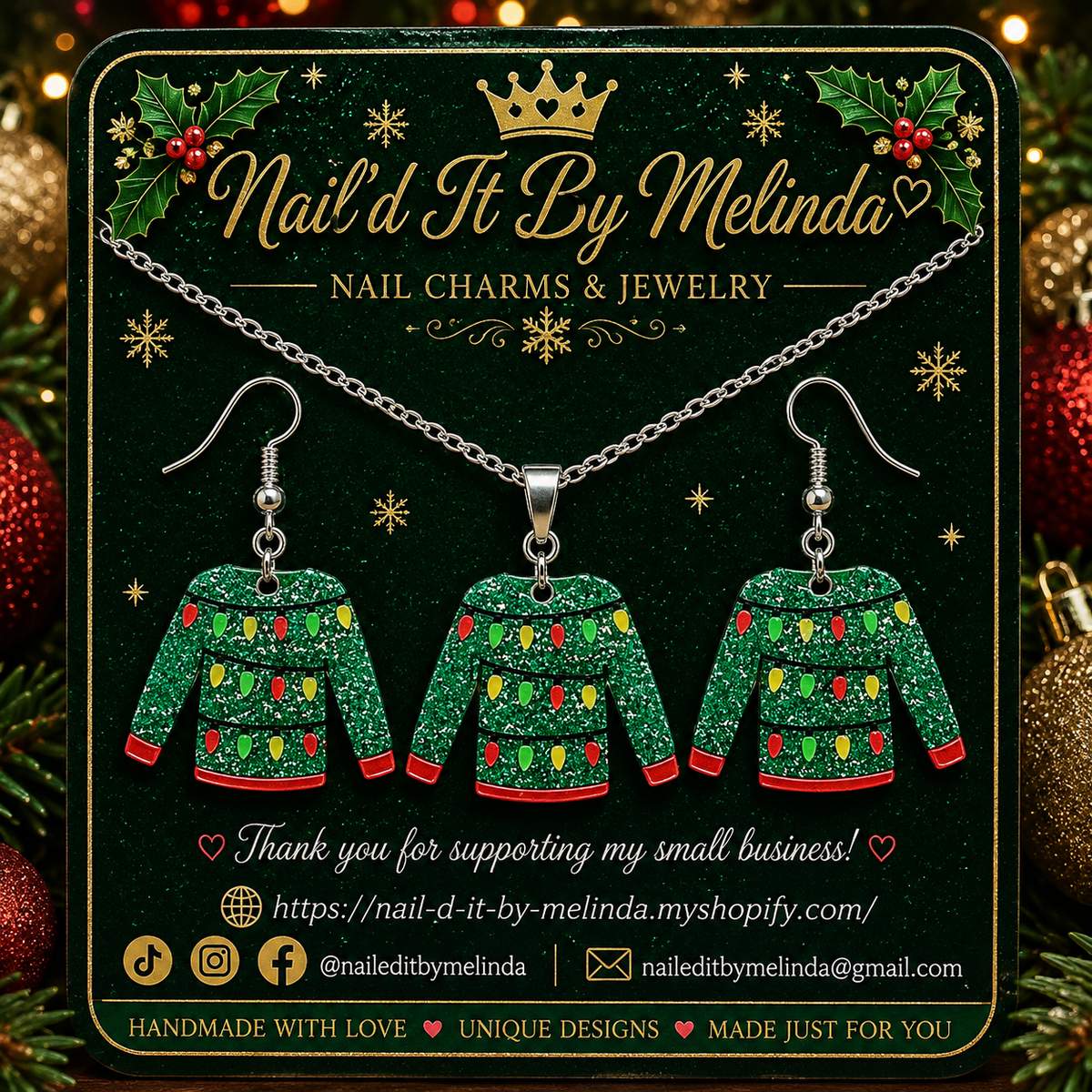 Christmas Sweater Necklace & Earring Set – Festive Holiday Jewelry