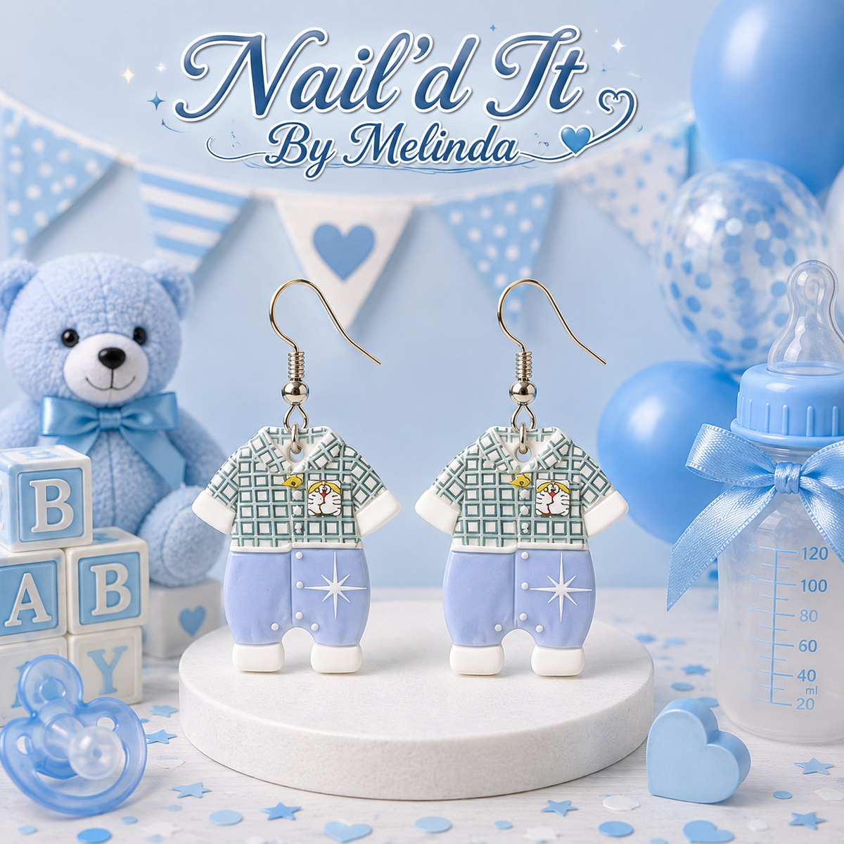 Cool Cat baby boy plaid outfit earrings – Nail'd It By Melinda logo mockup