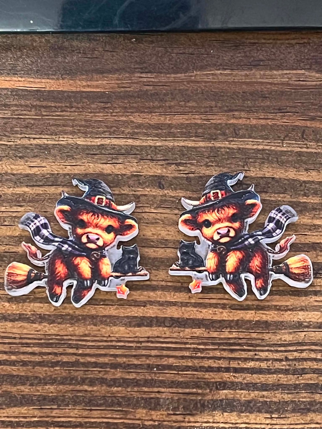 Halloween Highland Cow Witch Earrings