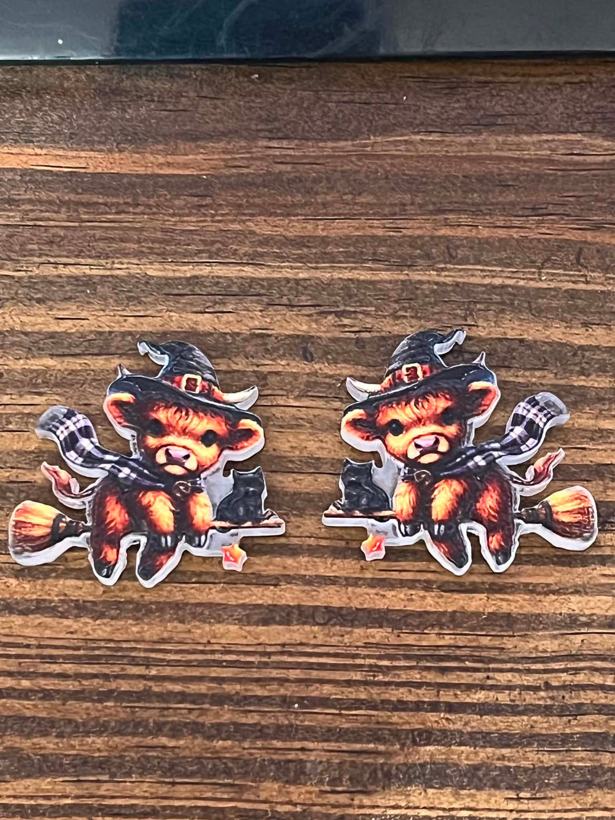 Halloween Highland Cow Witch Earrings