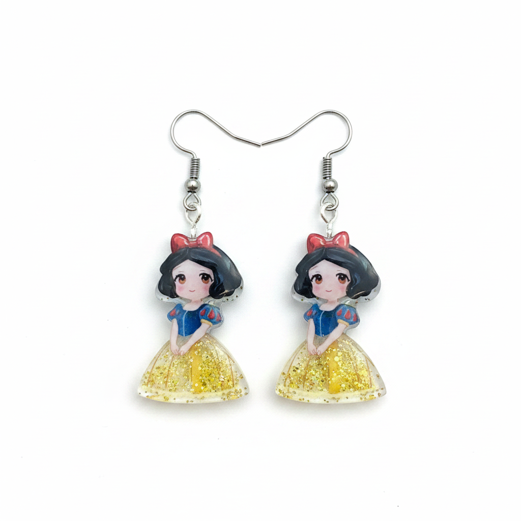 Snow White Gold Glitter Dangle Earrings - white background dangle shot