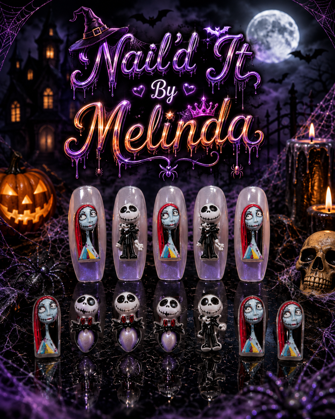 Jack & Sally Nightmare Before Christmas Nail Charms