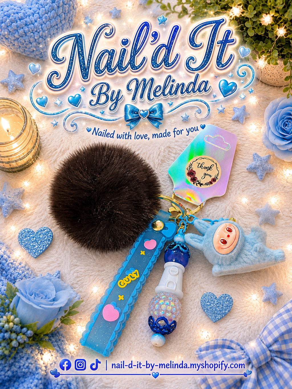 Labubu Blue Dream Keychain - Nail'd It By Melinda