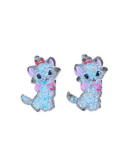 Marie the Aristocat Glitter Dangle Earrings - stud view