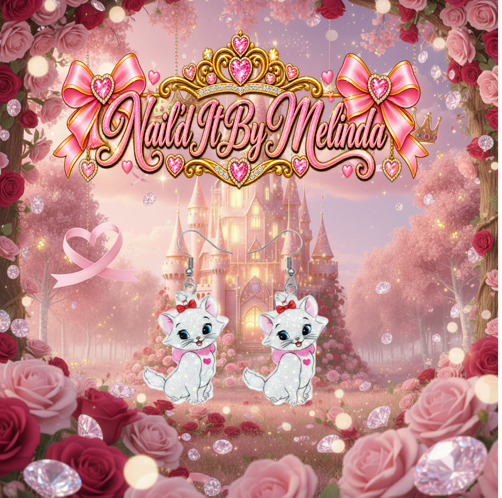 Marie the Aristocat Glitter Dangle Earrings - branded castle background