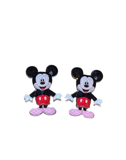 Mickey Mouse Black Glitter Dangle Earrings - stud view