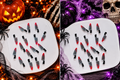 Killer Nails Halloween knife nail charms – spooky Halloween background flat lay